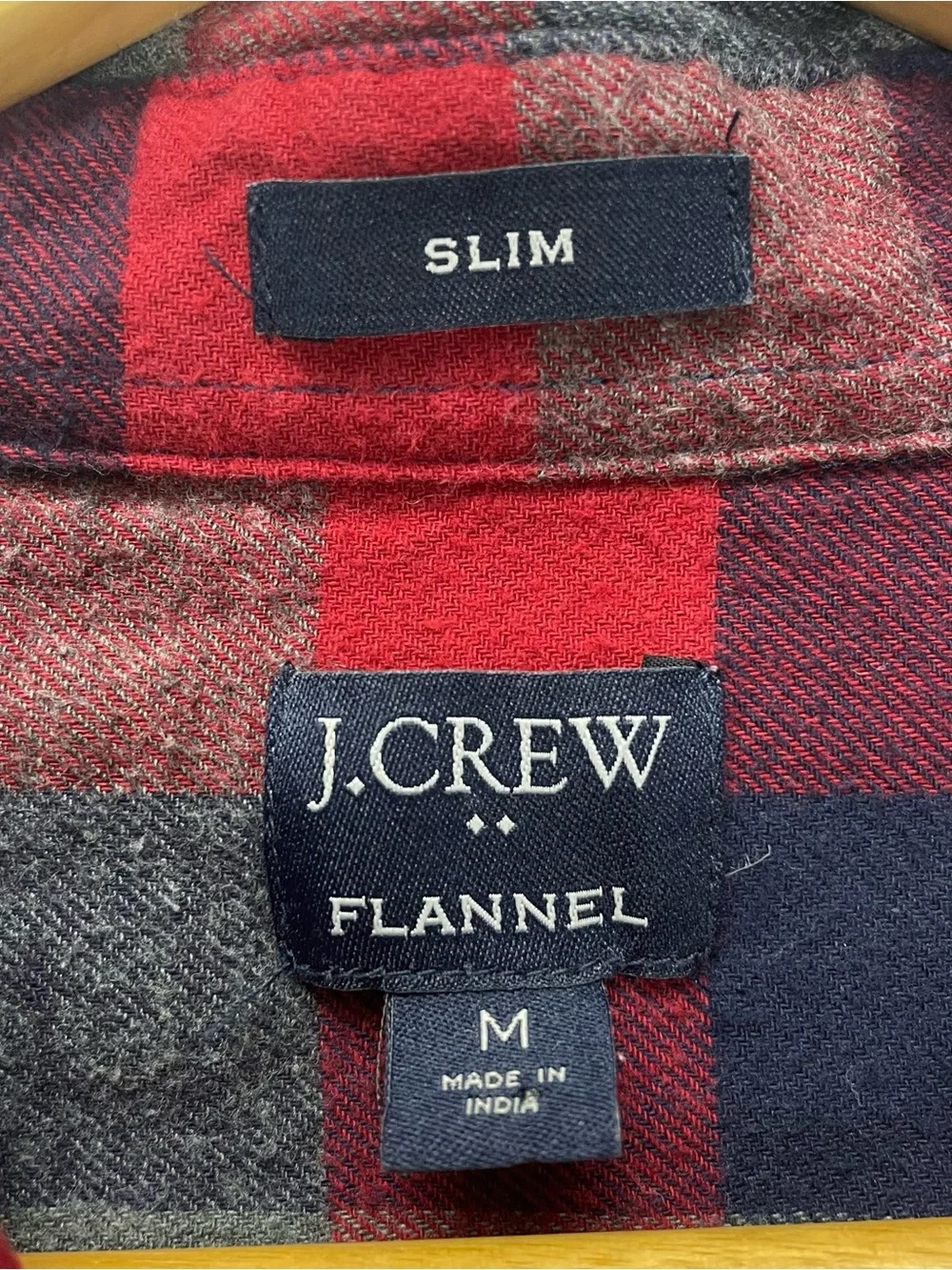 J Crew Flannel Shirt Men’s M Slim Fit Red/Navy/Gray Plaid Cotton Outdoor